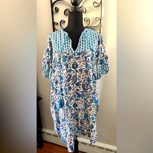 Navy Blue and White Patterned Midi Dress